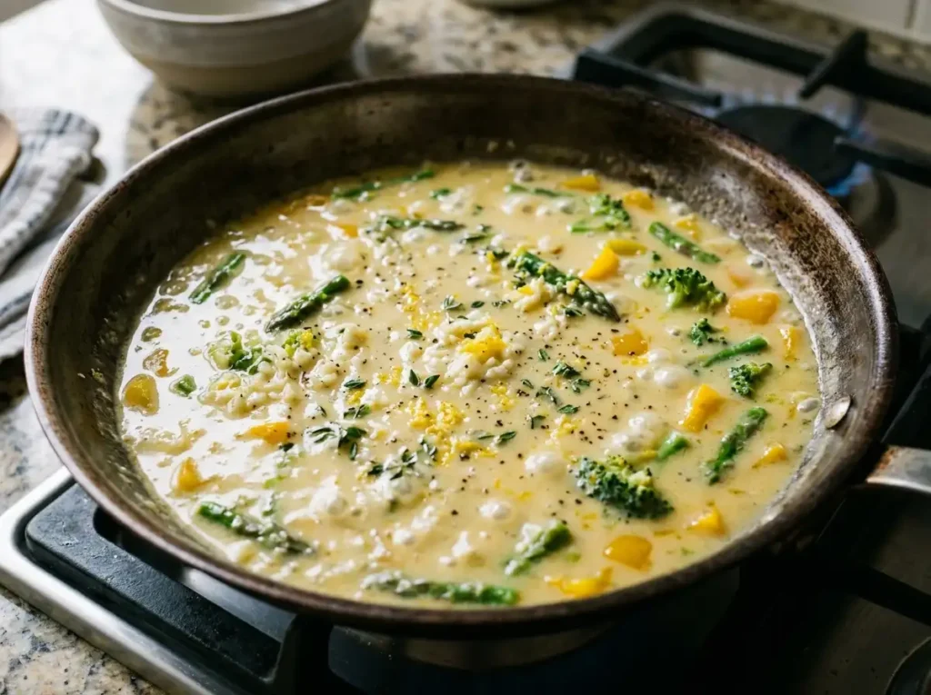 7 Best Vegan Pasta Primavera Recipe Tips for a Perfect Plate 18 Lemon garlic sauce simmering in pan close up for vegan pasta primavera recipe