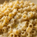 Close up creamy ditalini pasta recipe easy beginner viral with parmesan and garlic