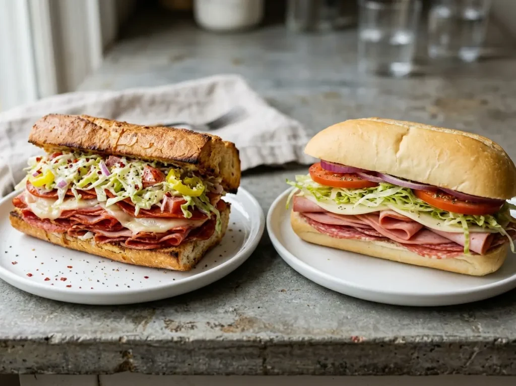 Grinder sandwich recipe compared with classic sub sandwiches close up