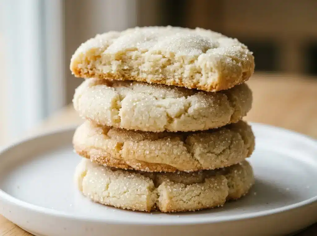 3 Ingredient Sugar Cookies: 7 Easy Baking Secrets 20 Final close up 3 ingredient sugar cookies stacked with buttery texture and sugar sparkle