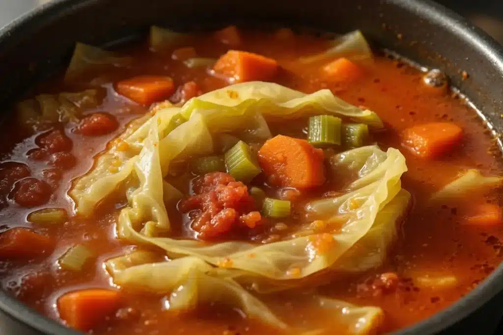7 Best Cabbage Soup Weight Loss Tips That Actually Help 18 Finished cabbage soup simmering close up for cabbage soup weight loss recipe
