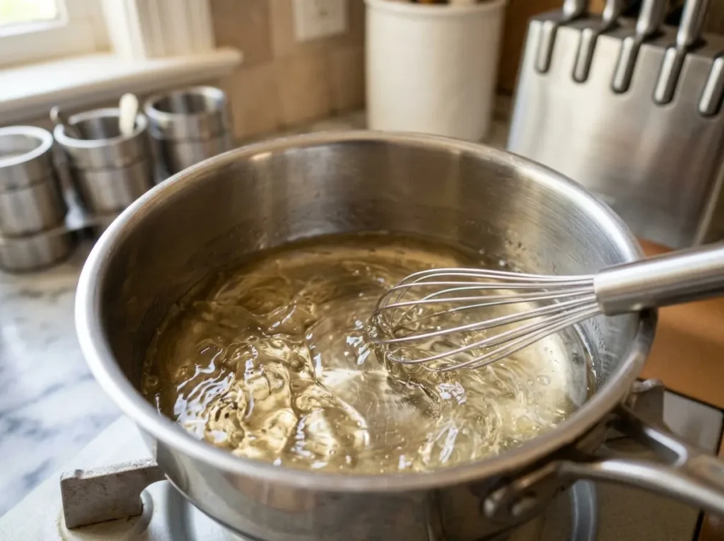  Bloomed gelatin dissolving into warm liquid until clear