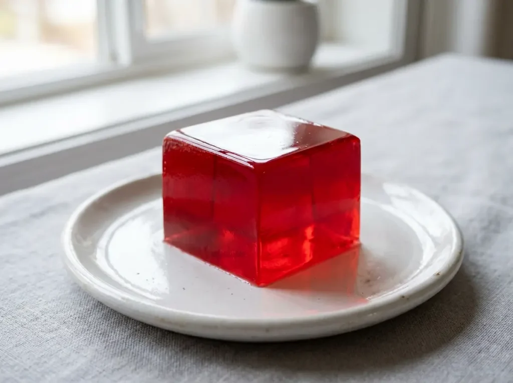 Finished firm gelatin cube after correct blooming technique