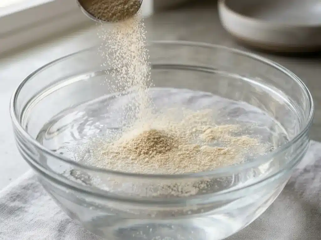 Sprinkling gelatin powder evenly over cold water