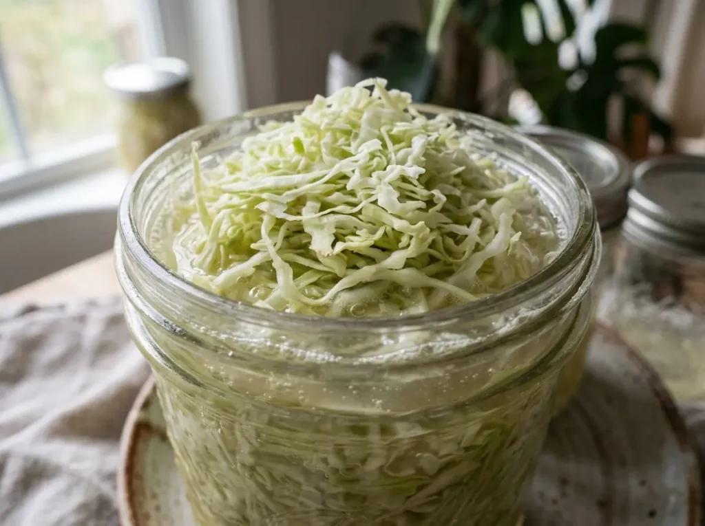 Exposed cabbage mistake above brine line in gut health fermentation