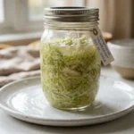 Finished jar of fermented cabbage recipes for gut health
