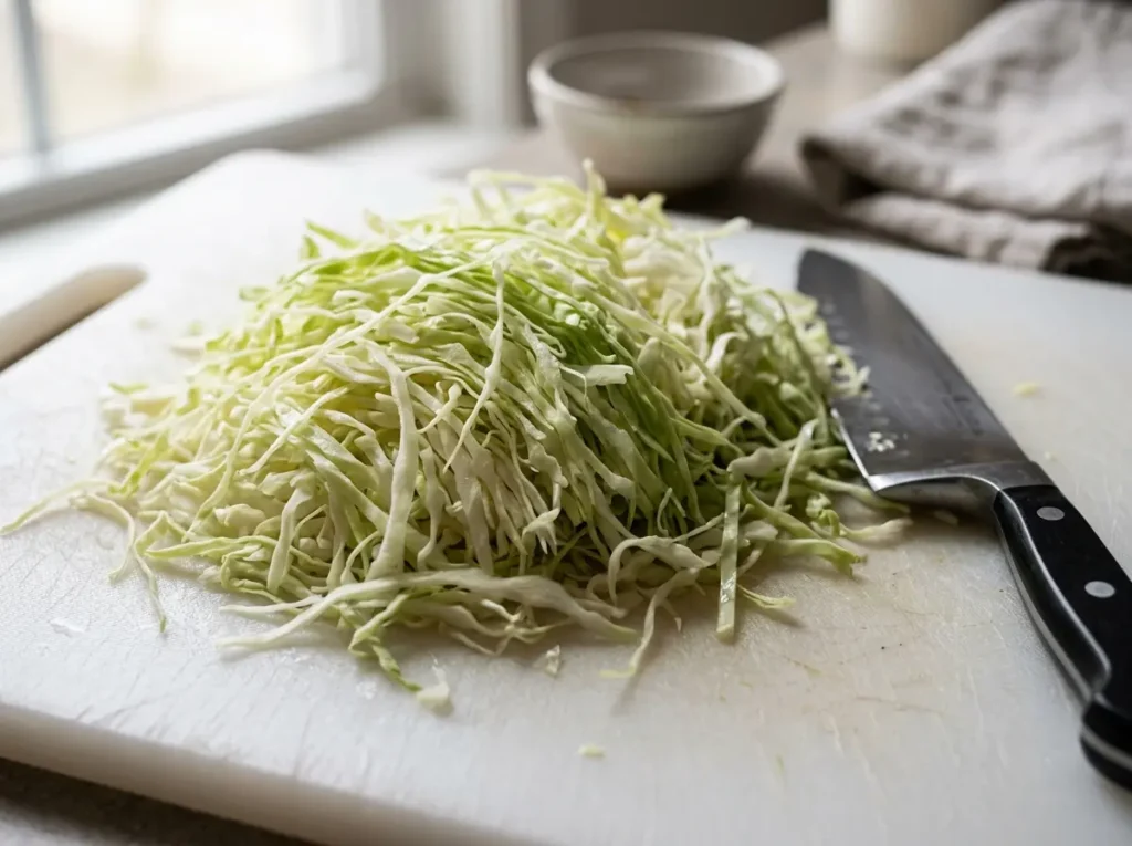 Shredded cabbage for fermented cabbage recipes for gut health