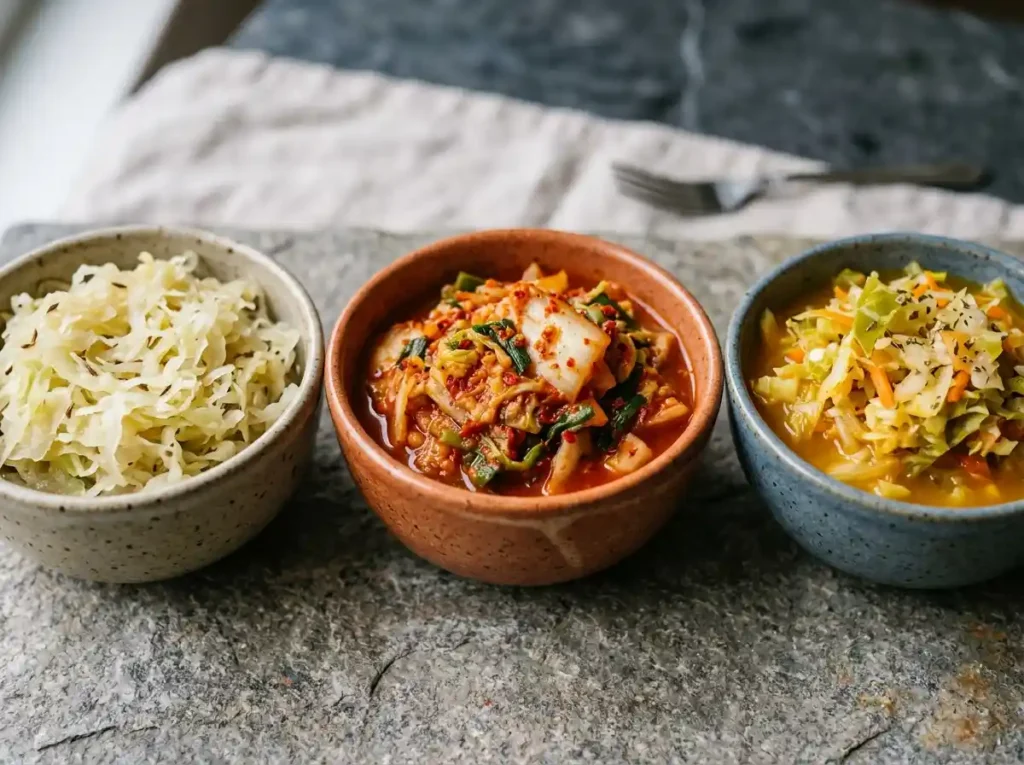 Comparing sauerkraut, kimchi, and curtido fermented cabbage styles