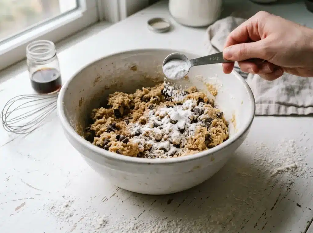 Baking soda added to cookie dough as a safe leavening use