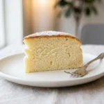 Japanese cheesecake slice showing light jiggly texture