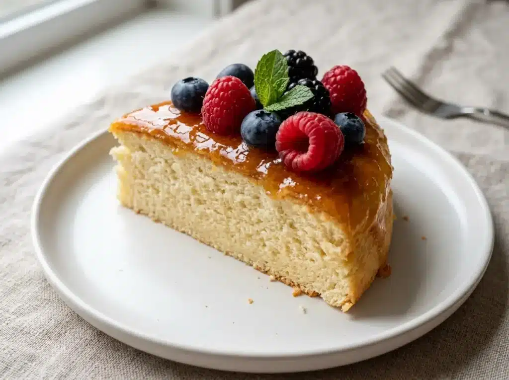  Japanese cheesecake slice with apricot glaze and fresh berries
