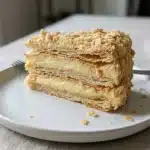 Napoleon cake slice with puff pastry layers and vanilla custard