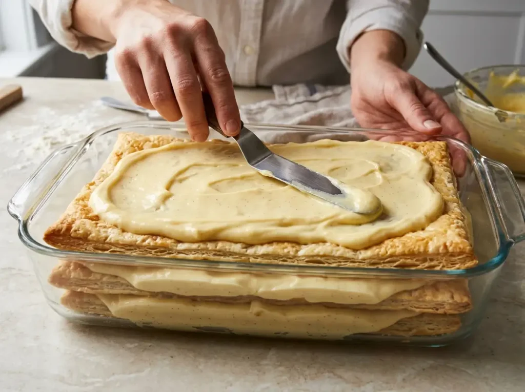 Napoleon Cake Recipe: 1 Easy Russian Puff Pastry Classic 16 Layering puff pastry and custard for Napoleon cake