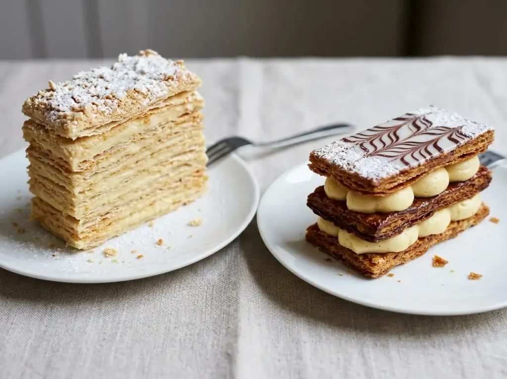 Napoleon Cake Recipe: 1 Easy Russian Puff Pastry Classic 18 Comparing Napoleon cake and French mille-feuille layers