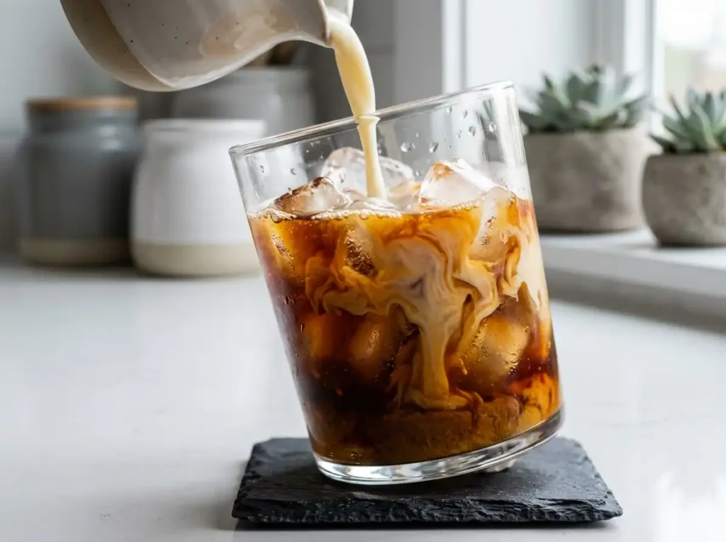 Pumpkin Patch Cloud Latte: 1 Easy Dunkin Copycat 15 Adding milk and ice to pumpkin patch cloud latte